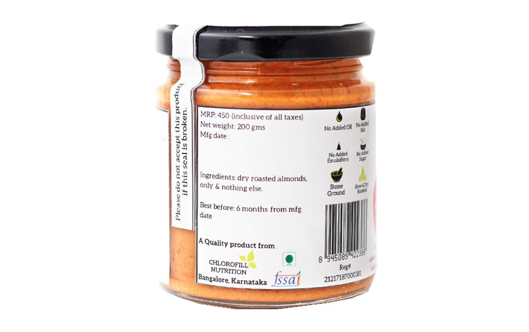 All Over Nuts Natural Almond Butter Crunchy   Glass Jar  200 grams